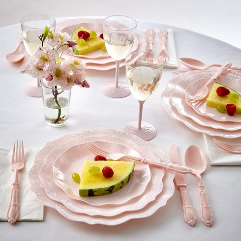 SILVER SPOONS Vintage Embossed Plastic Salad Plates for Party - 10 PC - Heavy Duty Disposable Dinner Set - 8.75” - Fine China Look Dishes - Perfec...