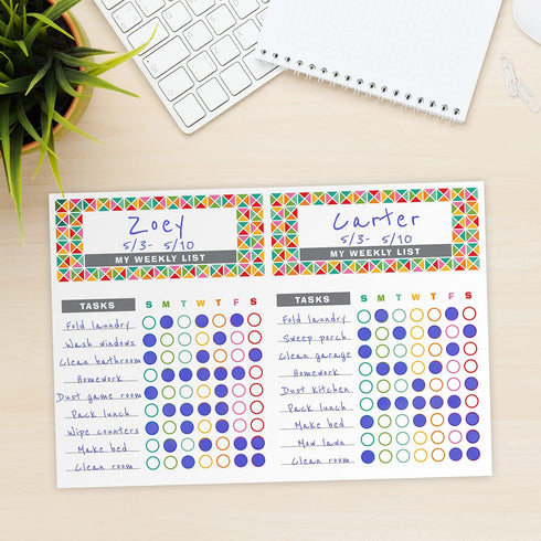 Bright Colorful Sticky Note Chore Chart / 16.25" x 11" Repositionable Fill-in Planner / 52 Repositionable Kids Weekly Task Lists/Made in The USA...