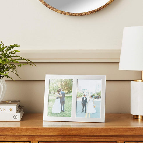Lawrence Frames 2-Tone Double Opening Panel Picture Frame, 4 by 6-Inch, Brushed Silver Metal and Shiny Metal...