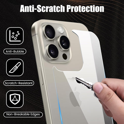 Screen Protector for iPhone 15 Pro Max, Tempered Glass Screen Protector including Front and Back Protectors, Camera Protector, 3-in-1 Protection (...