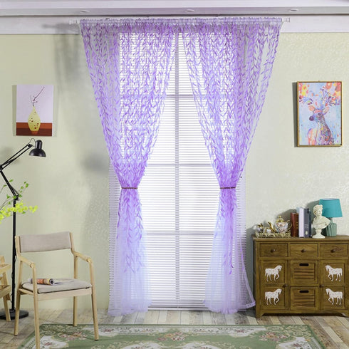 ICYANG Lavender Curtains Lilac Leaf Purple Vine Willow Tulle Room 78.6 x 39.3 Inch Sheer Drape Panel Valances for Living Room Bedroom Balcony Door...