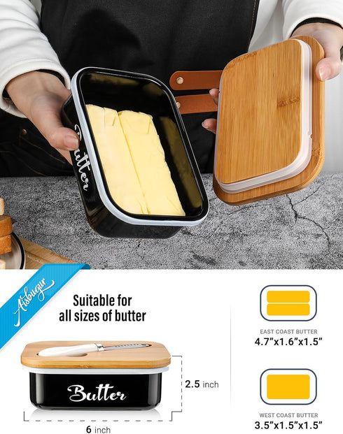 Butter Dish with Lid for Countertop, AISBUGUR Metal Butter Keeper with Stainless Steel Multipurpose Butter Knife, Large Butter Container with Doub...