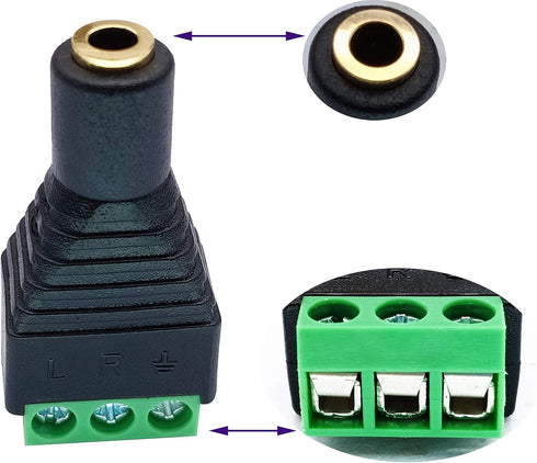 3 Pole 3.5mm Screw Terminal 3.5mm (1/8) Stereo Audio Female to 3 Pin Female Screw Terminal Double Track Headphone Balun Solderless Converter Adapt...