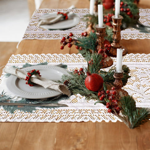 Tinsow 2 Pack Cotton Crochet Lace Rectangular Table Runner Dresser Scarf Doilies (White Style, 13" X 44")...