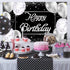 Happy Birthday Backdrop Banner - Black and Silver Photography Background - Large Party Sign Poster for Men and Women - Decoration Supplies...
