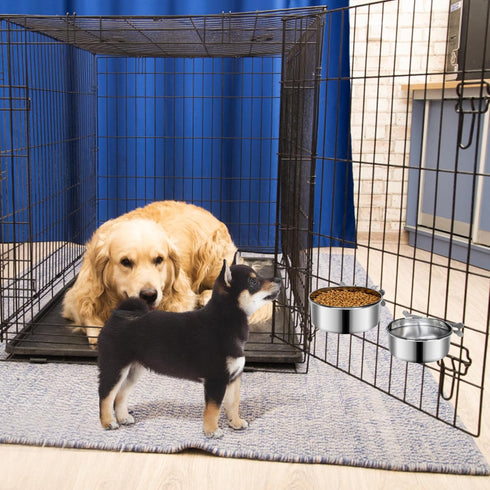 Dog Food Water Bowl for Cage with Clamp Holder, Stainless Steel Pet Kennel Hanging Bowls Non-Spill Detectable Bowls Crate Feeder for Small Medium ...