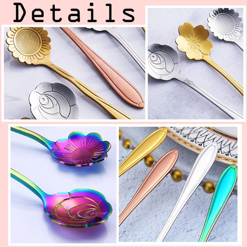 16 Pieces Tea Spoon Coffee Teaspoon Set, PBIEHSR Stainless Steel Flower Spoons for Stirring Drink Mixing Milkshake Jam...