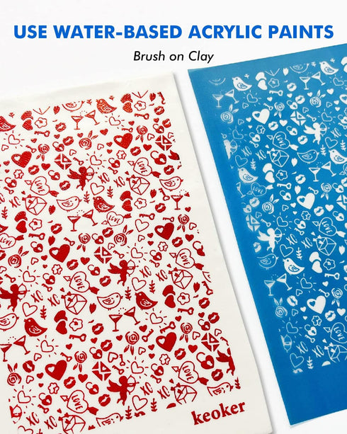 KEOKER Valentines Silk Screen for Polymer Clay, 3PCS Valentine Silk Screen Polymer Clay, Valentines Day Silk Screen Stencils for Polymer Clay, Hea...