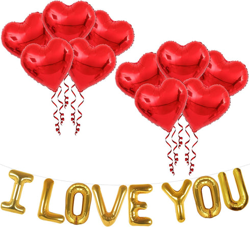 KatchOn I Love You Balloons Set - 18 Inch, Pack of 18 | Foil Red Heart Balloons for Valentine's Day Decorations...