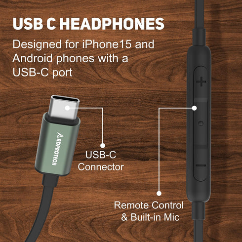 USB C Headphones for iPhone, Type C Earbuds Red Pear Wood Wired HiFi Stereo with Remote & Mic, USB C Earphones Compatible with iPhone 15 Pro Max, ...