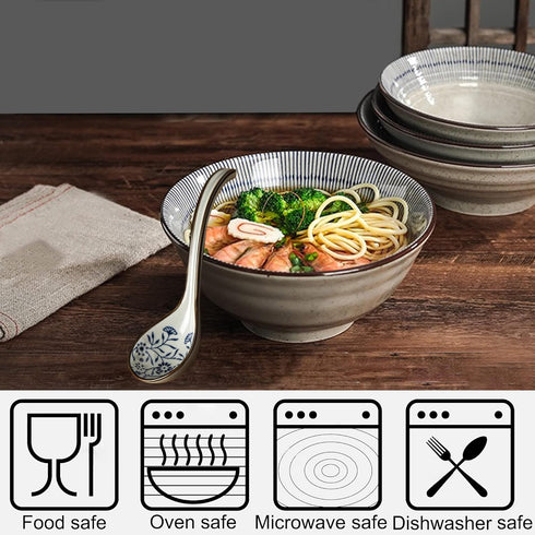 Asian Soup Spoon Ceramic Soup Spoon Long Handle, Japanese Soup Spoon for Pho, Wonton, Noodles, Dumplings, Chinese Ceramic Spoons Ramen Spoon, Set ...
