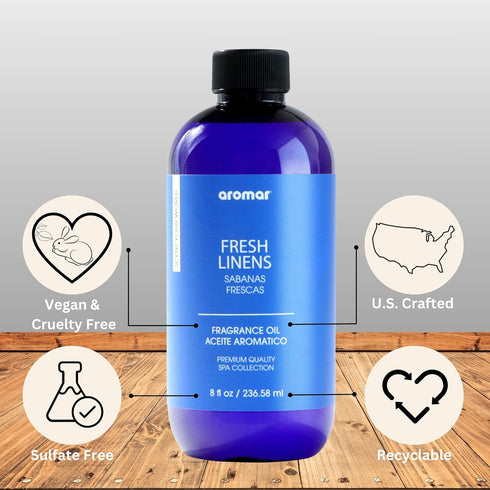 AROMAR Premium Fragrance Oil, Long-Lasting, Reinvigorating Uplifting Aroma for Aromatherapy, Relaxation & Household Uses. Fresh Linen 8oz...