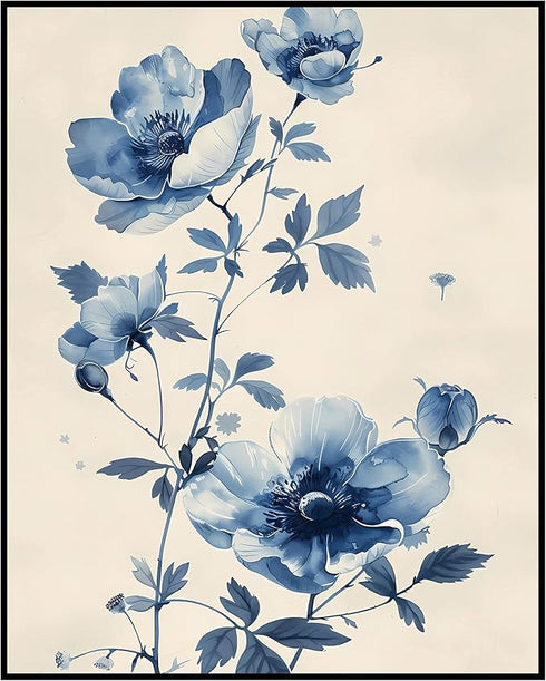 Posterizer 1 pcs-baby blue dainty flowers for chic decor-Floral & Botanical Art-Abstract & Modern Art-Decor for Home & Office- UNFRAMED Wall Art...