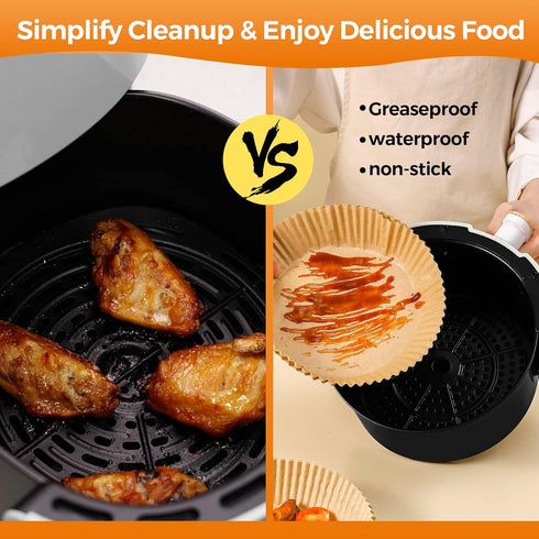 Air Fryer Paper Liners Disposable: 100PCS Round Airfryer Oven Insert Parchment Sheets Grease and Water Proof Non Stick Basket Liners for Baking Co...