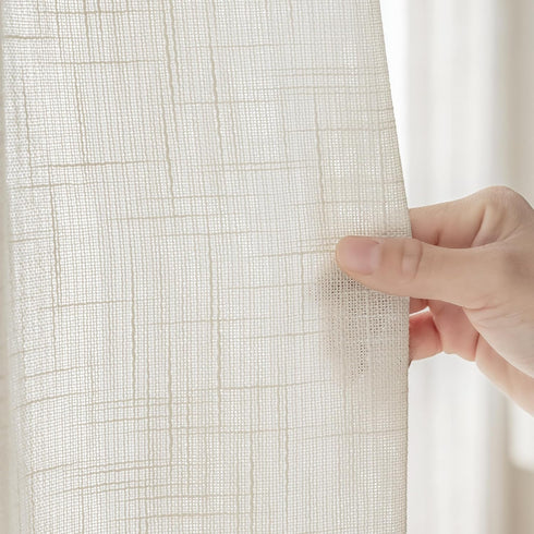 FMFUNCTEX Side Light Linen Texture Semi Sheer Narrow French Door Panels for Front/Glass Door, Window - 24 Inch L x 72 Inch W x 2 Panels...