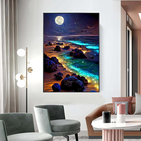 ZQEATRY 5D Beach Diamond Art Kits for Adults, Moon Starry Sky Landscape Diamond Art Kits for Beginners, DIY Full Drill Diamond Dots Paint with Gem...