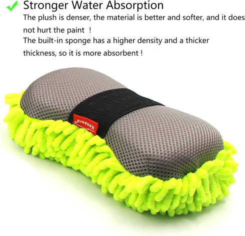 Premium Chenille Microfiber Car Wash Sponge, Ultimate Car Wash Mitt, Scratch Free, Lint Free, Double Sided, Plush(Green)...