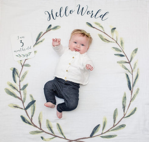 lulujo Baby’s First Year Milestone Blanket and Card Set | 40in x 40in (Hello World)...