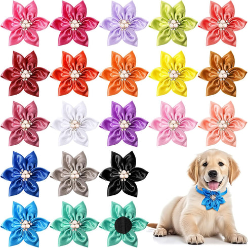 Reginary 20 Pcs Dog Collar Flowers 3.35 Inch Pet Flower Bow Ties Multi Color Dog Flower Dog Collar Bows for Puppy Dog Cat Pet Collar Grooming Acce...