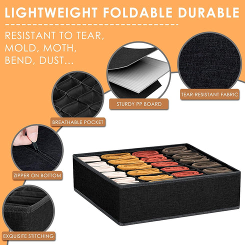 Criusia 3 Pack Closet Organizer Dividers, 64 Cell Fabric Foldable Cabinet Organizers and Storage Boxes for Storing Socks, Underwear, Ties (16+24+2...