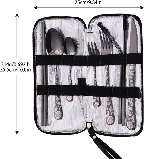 Camping Flatware, 10 Pieces Stainless Steel Stable Portable Travel Utensils, Reusable Silverware with Case for Fixing Tableware, Outdoors Picnic C...