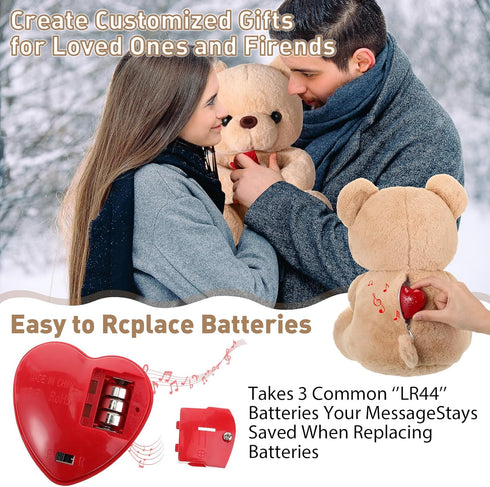 Hungdao Bear Stuffed Animal with Voice Recording 14 Inch Cute Plush Bear with Rose 60 Seconds Voice Sound Recorder Module Plush Recordable Toy wit...
