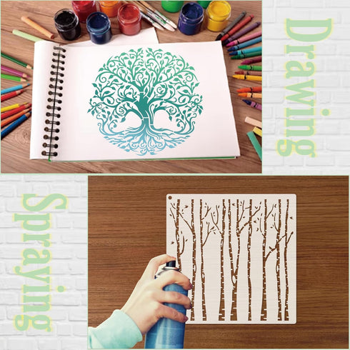Tree Stencils for Painting on Wood Tree of Life Stencil Large 11.8 inch Template Paint Stencils for Painting on Wood Burning Art Craft Canvas Furn...