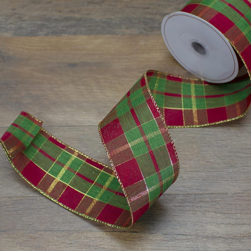 Northlight Plaid Christmas Wired Craft Ribbon, Red Green and Gold...