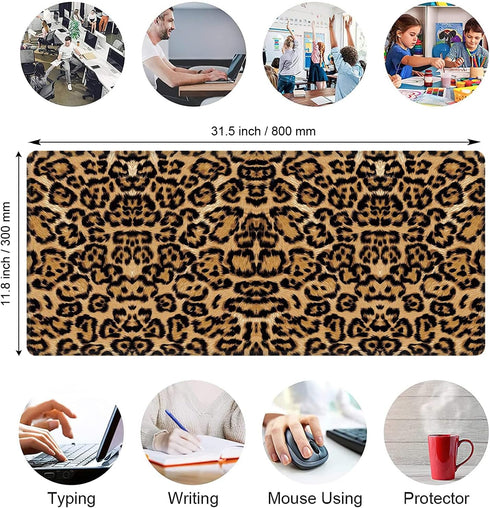 Extended Gaming Mouse Pad with Stitched Edges,Large Non-Slip Rubber Base Mousepad,for Studying Working Office Home,Coffee Cup Coasters,Leopard Pri...