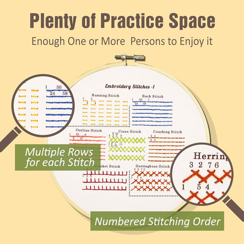 Bradove 4 Sets Embroidery Stitches Practice Kit, Embroidery Kit for Beginners with Embroidery Patterns, Beginner Embroidery Kit, Embroidery Kits f...