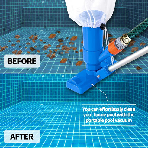 Portable Pool Vacuum Jet Cleaner-with Brush&Filter Bag&48" Pole,No Electric Power Needed, Use Garden Hose Water Pressure to Vacuum,for Inflatable ...