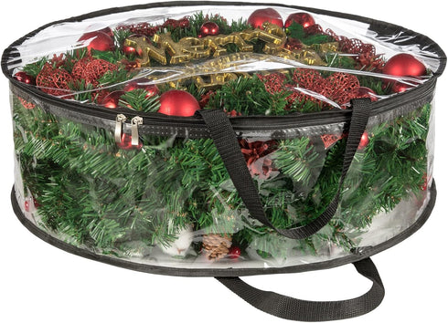 CINPIUK Clear Wreath Storage Bag 24 Inch Christmas Wreath Storage Container, Heavy Duty Wreath Protector with Handle for Holiday Seasonal Wreath G...