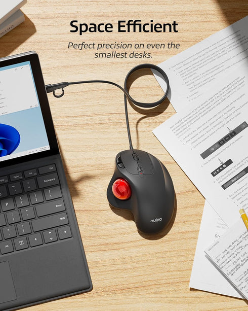 Nulea M509 Trackball Mouse Wired, Ergonomic Design, Easy Thumb Control, Precise & Smooth Tracking, 2-in-1 Interface (Type A &Type C), Compatible f...