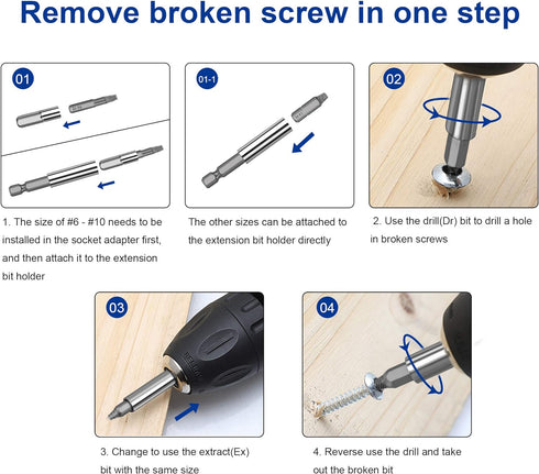 Damaged Screw Extractor Set, 22 PCS Stripped Kit for Broken Bolt All-Purpose HSS Remover Set with Magnetic Extension Bit Holder & Socket Adapter, ...