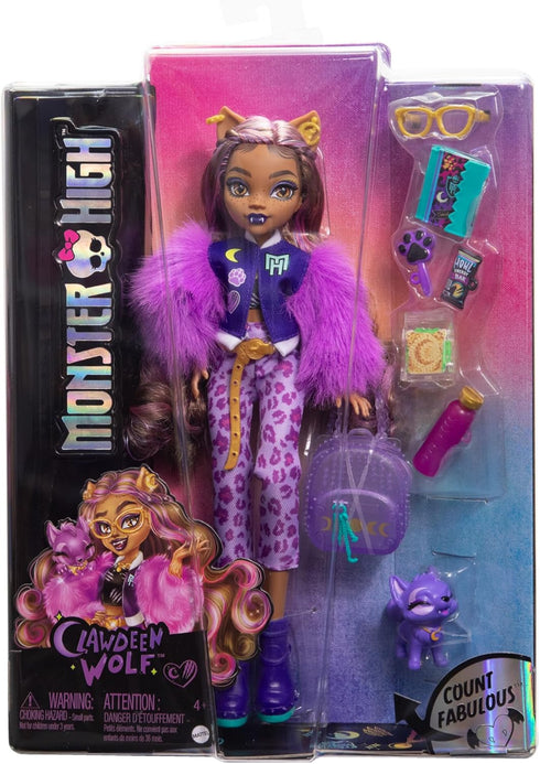 Monster High Clawdeen Wolf Doll with Pet Dog Crescent & Accessories like Backpack, Planner, Snacks & More...