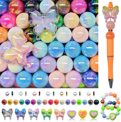 254 Pieces Beads for Pens - 16MM Acrylic Loose Beads Bulk Set - Beads Kit for Crafts - Fit for Jewelry Making, Bracelets, Beadable Pens, and Focal...