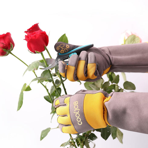 COOLJOB Thorn Proof Rose Pruning Garden Gloves for Women, Long Sleeve Padded Yard Work Gloves for Thorny Bush, Blackberry, Cactus, Heavy Duty/Punc...