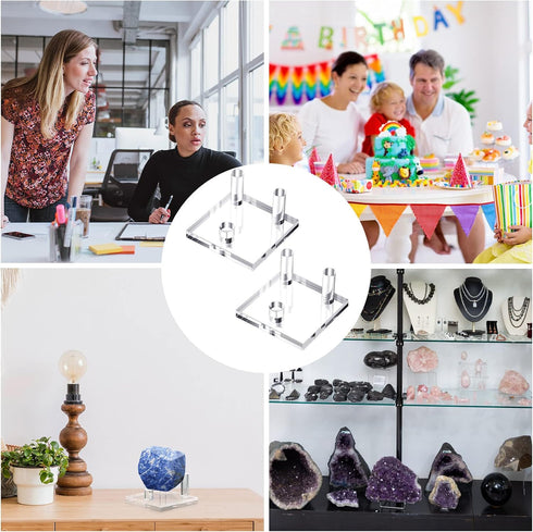 Weysat 8 Pcs Rock Display Stand 3 Pegs Acrylic Rock and Mineral Display Stand Clear Geode Display Stand Mineral Holder Square Display Easel Stands...