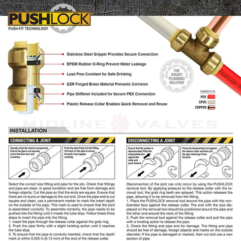 Everflow Supplies Pushlock UPF1 1 Inch Long Push x Female Elbow for Push-Fit Fittings, No Lead DZR Forged Brass, Connects PEX, CPVC, and Copper, P...