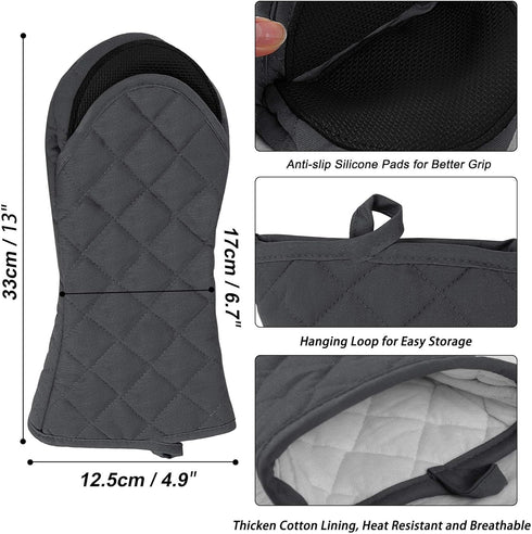 uxcell Canvas Oven Mitts, Heat Resistant Gloves Dutch Pot Holders, Non-Slip Grip, Cotton Inside Double Oven Gloves, with Hanging Loop, 1 Pair, Gra...