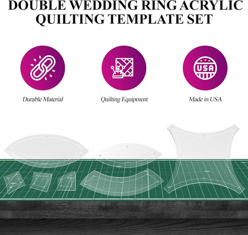 5" Double Wedding Ring Acrylic Quilting Template Set, 1/4" Seam Allowance - 7 Pieces - Tiny DWR...