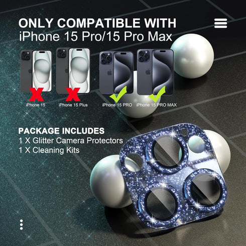 Choiche Compatible for iPhone 15 Pro/iPhone 15 Pro Max Camera Lens Protector, Bling Camera Cover with 9H Tempered Glass Lens Screen Protector Meta...