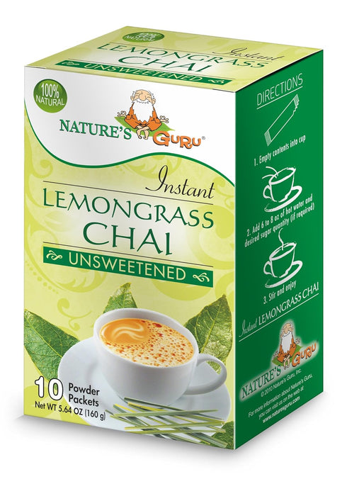 Nature's Guru Instant Lemongrass Chai Tea Drink Mix Unsweetened 10 Count Single Serve On-the-Go Drink Packets...