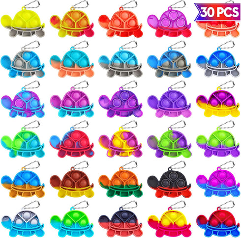 Pop Fidget Toys Bulk Its Kids Party Favors 30 PCS Turtle Toys Mini Pop Keychain It Sensory Fidget Toy Pack Fidgets for Classroom Prizes for Kids S...