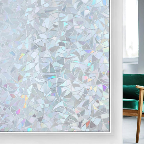 rabbitgoo Window Privacy Film, Rainbow Window Film, Removable Stained Glass Sticker, Heat Control Window Cling for Decor, Silver, 17.5 x 78.7 inch...