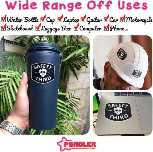 (3PCS) Safety Third Sticker Safety 3rd Funny Hard Hat Sticker Skull Warning 3" Die-Cut Waterproof Vinyl Sticker for Helmet Toolbox Water Bottle Ph...