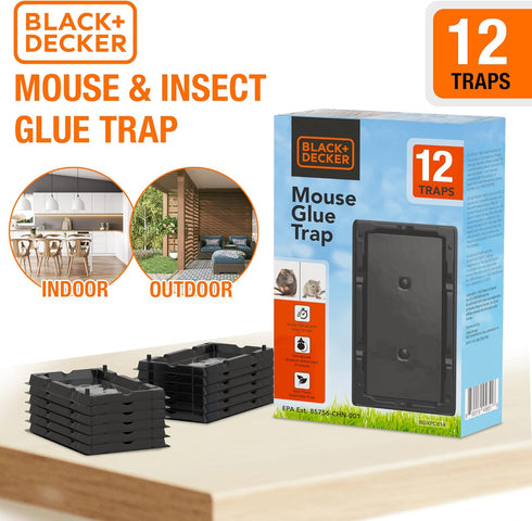 BLACK+DECKER Glue Traps for Mouse & Insect- Heavy- Duty Sticky Traps for Mice, Small Rats, Flies, Cockroaches & Other Bugs- Eco Friendly, Odorless...