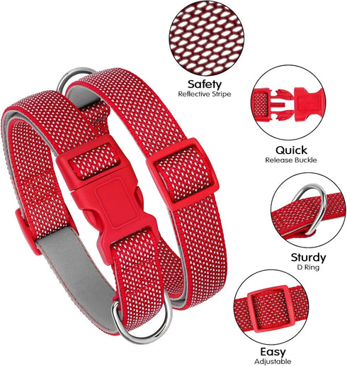 Didog Reflective Dog Collar with Buckle, Adjustable Soft Neoprene Padded Nylon Pet Collars for Small Medium Large Dogs, Red, S...