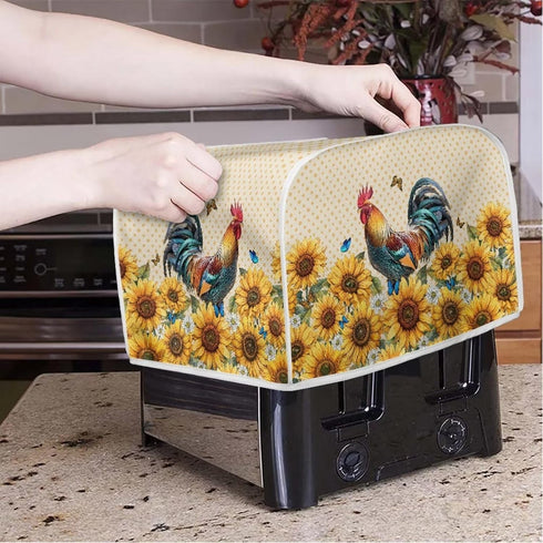 Sunflower Roosters Chickens Toaster Oven Covers for Kitchen Polyester Fabric Quilted Toaster Appliance Dust-proof Cover for Small Appliance Dust C...