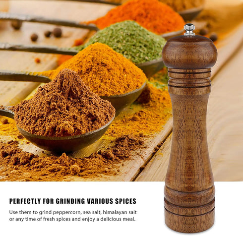 Pepper Grinder - 8 inch Pepper Mill Oak Wooden Pepper Mill Grinder Refillable Grinder Pepper with Ceramic Grinding Mechanism Adjustable Coarse to ...